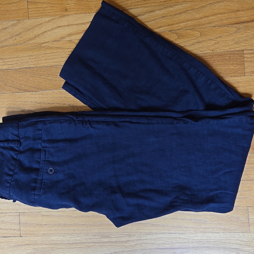 Anthro Linen Blend Navy Pants